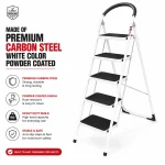 Premium 5 Step Steel Folding Ladder – Wide Step Household Ladder | White Powder Coated