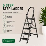 Premium 5 Step Ladder – Black Colour | Heavy Duty Steel Folding Household Ladder