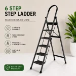 Premium 6 Step Ladder – Black Colour | Heavy Duty Steel Folding Household Ladder