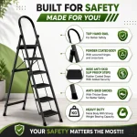Premium 6 Step Ladder – Black Colour | Heavy Duty Steel Folding Household Ladder - Image 5