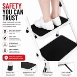 Premium 4 Step Ladder, Steel Folding Ladder – Wide Step Household Ladder | White Powder Coated - Image 6