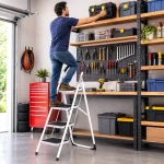 Premium 4 Step Ladder, Steel Folding Ladder – Wide Step Household Ladder | White Powder Coated - Image 5