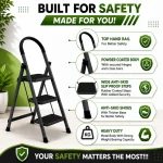 Premium 3 Step Steel Folding Ladder – Black Powder Coated Household Ladder - Image 5