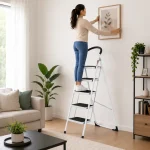 Premium 5 Step Steel Folding Ladder – Wide Step Household Ladder | White Powder Coated - Image 3