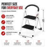 Premium 2 Step Steel Folding Ladder – Wide Step Household Ladder | White Powder Coated - Image 2
