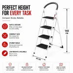 Premium 4 Step Ladder, Steel Folding Ladder – Wide Step Household Ladder | White Powder Coated - Image 2