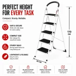 Premium 5 Step Steel Folding Ladder – Wide Step Household Ladder | White Powder Coated - Image 2