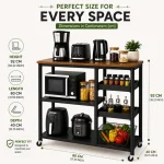 Heavy Duty Kitchen Island Cart – Wooden Top Storage Trolley with Wheels (Black / Off White) - Image 2