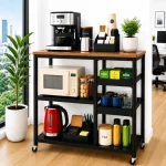 Heavy Duty Kitchen Island Cart – Wooden Top Storage Trolley with Wheels (Black / Off White) - Image 7