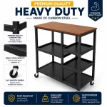 Heavy Duty Kitchen Island Cart – Wooden Top Storage Trolley with Wheels (Black / Off White) - Image 3
