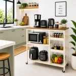 Heavy Duty Kitchen Island Cart – Wooden Top Storage Trolley with Wheels (Black / Off White) - Image 9