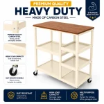 Heavy Duty Kitchen Island Cart – Wooden Top Storage Trolley with Wheels (Black / Off White) - Image 10
