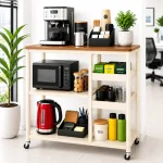 Heavy Duty Kitchen Island Cart – Wooden Top Storage Trolley with Wheels (Black / Off White) - Image 11