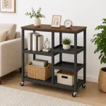 Heavy Duty Kitchen Island Cart – Wooden Top Storage Trolley with Wheels (Black / Off White) - Image 5