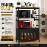 4 Tier Heavy Duty Carbon Steel Kitchen Rack with Wooden Top Shelf – (Black / Off White) - Image 10