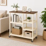 Heavy Duty Kitchen Island Cart – Wooden Top Storage Trolley with Wheels (Black / Off White) - Image 8