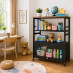 4 Tier Heavy Duty Carbon Steel Kitchen Rack with Wooden Top Shelf – (Black / Off White) - Image 12