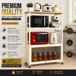 4 Tier Heavy Duty Carbon Steel Kitchen Rack with Wooden Top Shelf – (Black / Off White) - Image 4