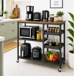 Heavy Duty Kitchen Island Cart – Wooden Top Storage Trolley with Wheels (Black / Off White) - Image 4