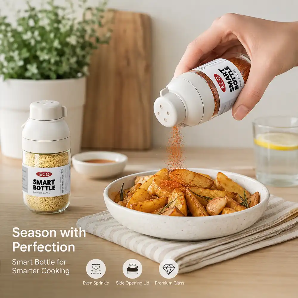 Seasoning Bottle Premium 250ml Glass Seasoning Bottle With Side Opening Sprinkle Cap – Smart Spice Shaker - Image 1