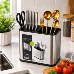 Stainless Steel Kitchen Utensil Holder  – Multi Compartment Cutlery Organizer