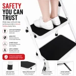 Premium 2 Step Steel Folding Ladder – Wide Step Household Ladder | White Powder Coated - Image 6
