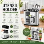 Stainless Steel Kitchen Utensil Holder  – Multi Compartment Cutlery Organizer - Image 3