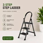Premium 3 Step Steel Folding Ladder – Black Powder Coated Household Ladder