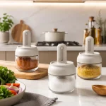 Premium 280ml Glass Spice Jar with Retractable Measuring Spoon & Airtight Lid