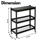 3 Tier Fully Steel Kitchen Storage Rack with Wheels – Black - Image 2