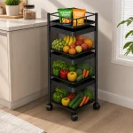 4 Tier Ventilated Mesh Basket Rolling Storage Trolley - Image 4