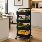 4 Tier Full Steel Mesh Basket Rolling Storage Trolley - ( Black & White ) - Image 4
