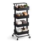 4 Tier Full Steel Mesh Basket Rolling Storage Trolley - ( Black & White ) - Image 3