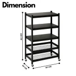 5 Tier Fully Steel Kitchen Storage Rack with Wheels – Black - Image 2