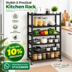6 Tier Fully Steel Kitchen Storage Rack with Wheels – Black