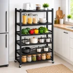 6 Tier Fully Steel Kitchen Storage Rack with Wheels – Black