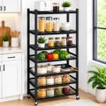 7 Tier Fully Steel Multipurpose Storage Rack with Wheels – Black