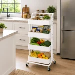 4 Tier Full Steel Mesh Basket Rolling Storage Trolley - ( Black & White ) - Image 5
