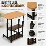 Adjustable Laptop Table with Storage Shelves & Wheels - Image 2