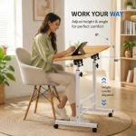 Height Adjustable Mobile Laptop Table with Wooden Top - Image 3