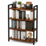 4 Tier Premium Carbon Steel Bookshelf with Rustic MDF Shelves, Display Rack - Image 3