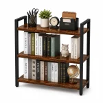 3 Tier Premium Carbon Steel Bookshelf with Rustic MDF Shelves, Display Rack - Image 4