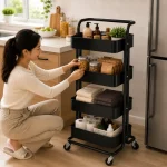 4 Tier Full Steel Mesh Basket Rolling Storage Trolley - ( Black & White ) - Image 8