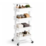 4 Tier Full Steel Mesh Basket Rolling Storage Trolley - ( Black & White ) - Image 2