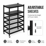 6 Tier Fully Steel Kitchen Storage Rack with Wheels – Black - Image 5