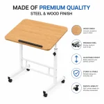 Height Adjustable Mobile Laptop Table with Wooden Top - Image 4