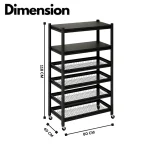 6 Tier Fully Steel Kitchen Storage Rack with Wheels – Black - Image 2