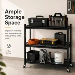 3 Tier Fully Steel Kitchen Storage Rack with Wheels – Black - Image 6