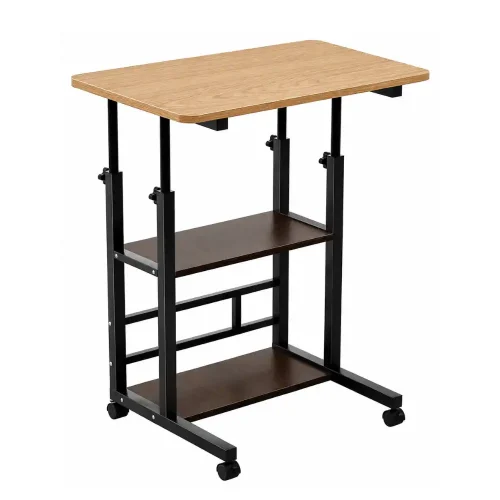 Adjustable Laptop Table with Storage Shelves & Wheels