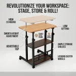 Adjustable Laptop Table with Storage Shelves & Wheels - Image 4